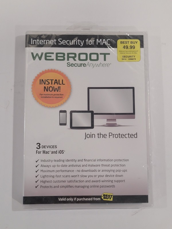 Webroot Secure Anywhere Internet Security with Antivirus Mac Mobile 3 Device NEW