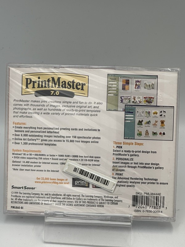 PC Software PrintMaster 7.0 Print Master 8000 images Win 95/98 NEW SEALED 1999 gallery