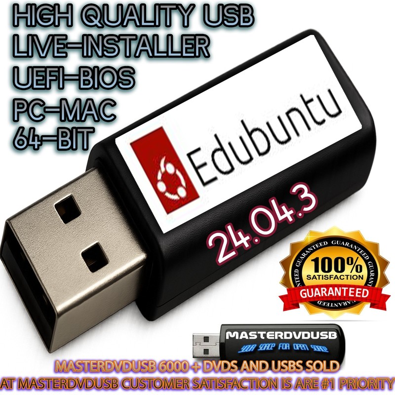 Edubuntu 24.04.3 LTS USB Live Installer – Ubuntu for Schools – 64 Bit PC/MAC