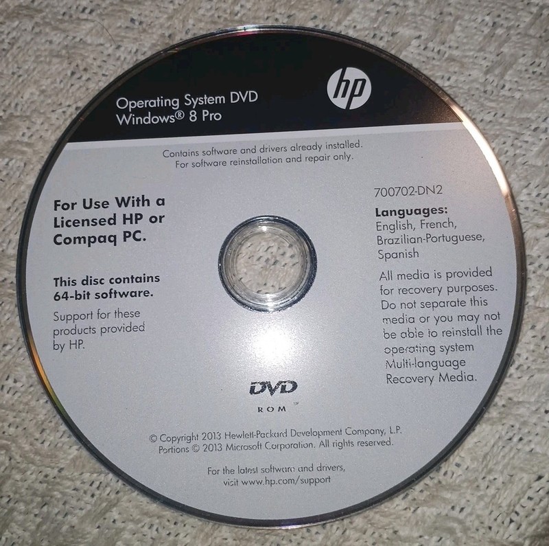 HP Operating System DVD Windows 8 Pro 64bit 700702-DN2
