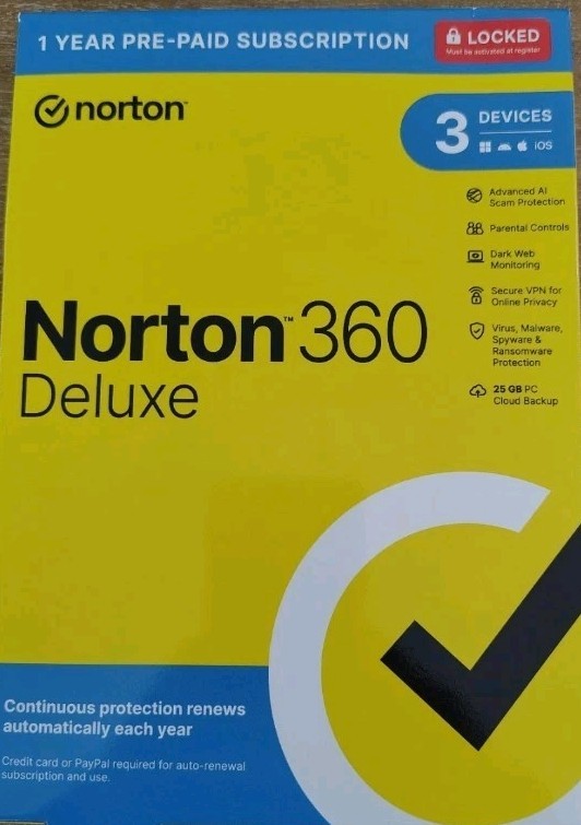 Norton 360 Deluxe for 3 Devices 1 Year Subscription 2026 Internet Security New !