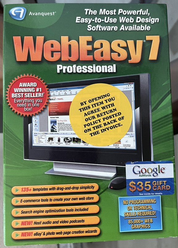 Avanquest WebEasy 7 Professional Web Design Software Windows Vista Open Box New.