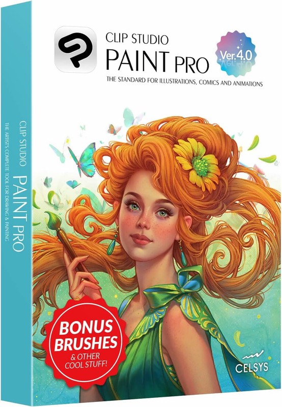 CLIP STUDIO PAINT PRO – Version 4 | Perpetual Lic – Retail Pack w/ Bonus Brushes