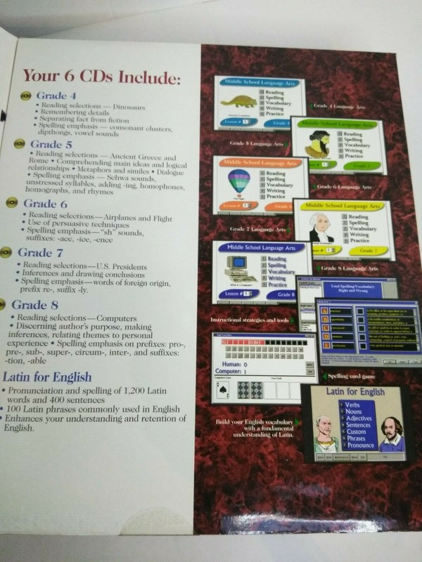 VINTAGE Pro One Middle School Language Arts Grade 4-8 CD-ROM SET W/BONUS BOOK gallery