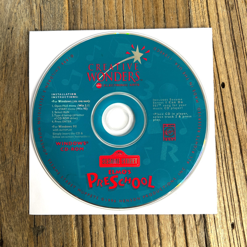 Sesame Street Elmo’s Preschool 1996 PC CD-ROM Creative Wonders Disc Only Vintage