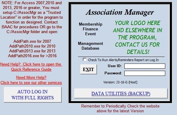 Association / Club full member management application , uses Microsoft Access gallery