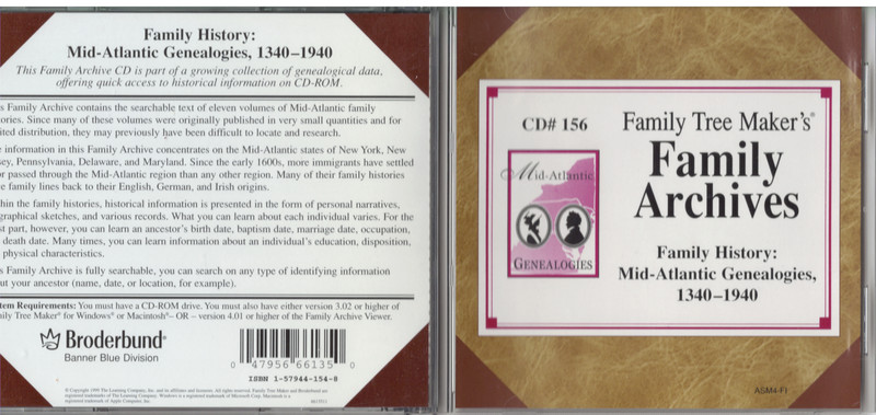 Family Tee Maker’s – CD156 Mid-Atlantic Genealogies, 1340-1940