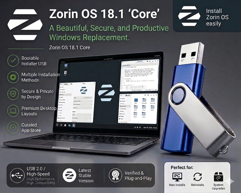 Zorin OS Core Bootable USB 8GB – Live Linux Install & Alternative to Windows