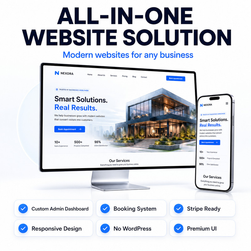 Modern Business Website Booking System Custom Admin Dashboard Mobile Responsive