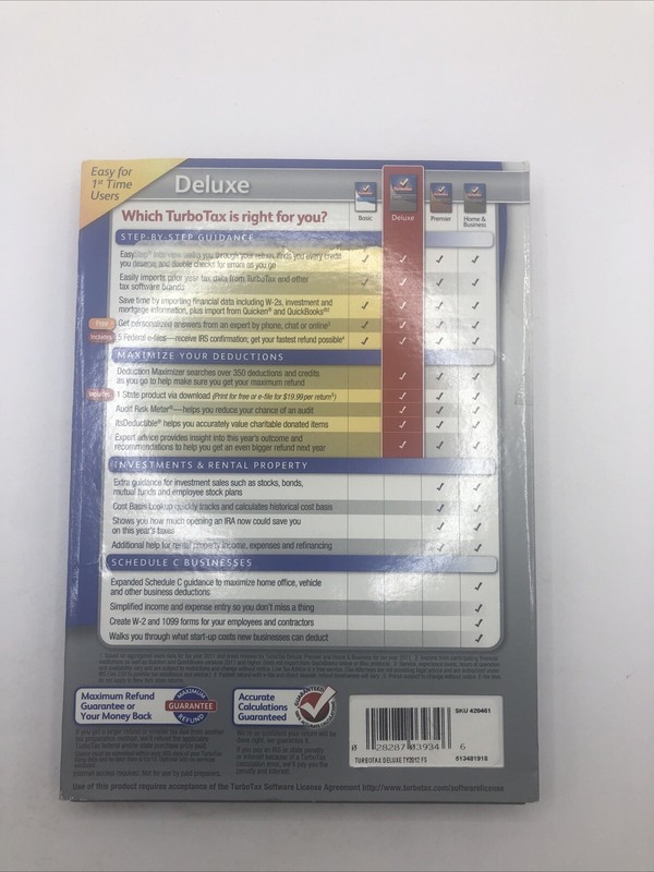 Turbotax 2012 Deluxe. Federal and State + Federal E-file. New in sealed box. gallery