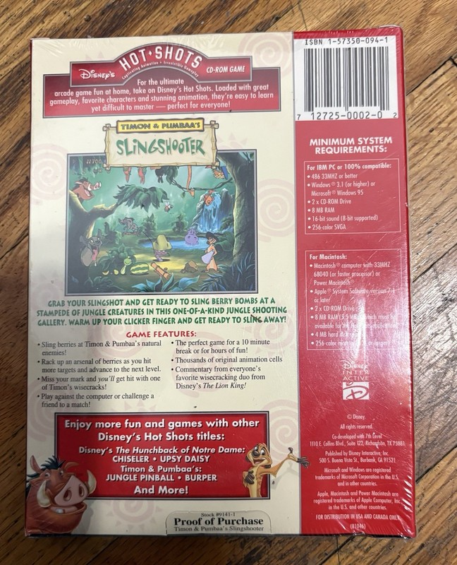 Disney's Hot Shots Timon & Pumbaa's Slingshooter PC MAC CD Lion King NEW SEALED gallery