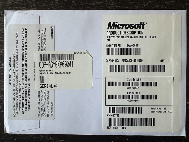 Microsoft Win SVR EMB CAL 2012 x64 EMB ESD CLT Device Key Only
