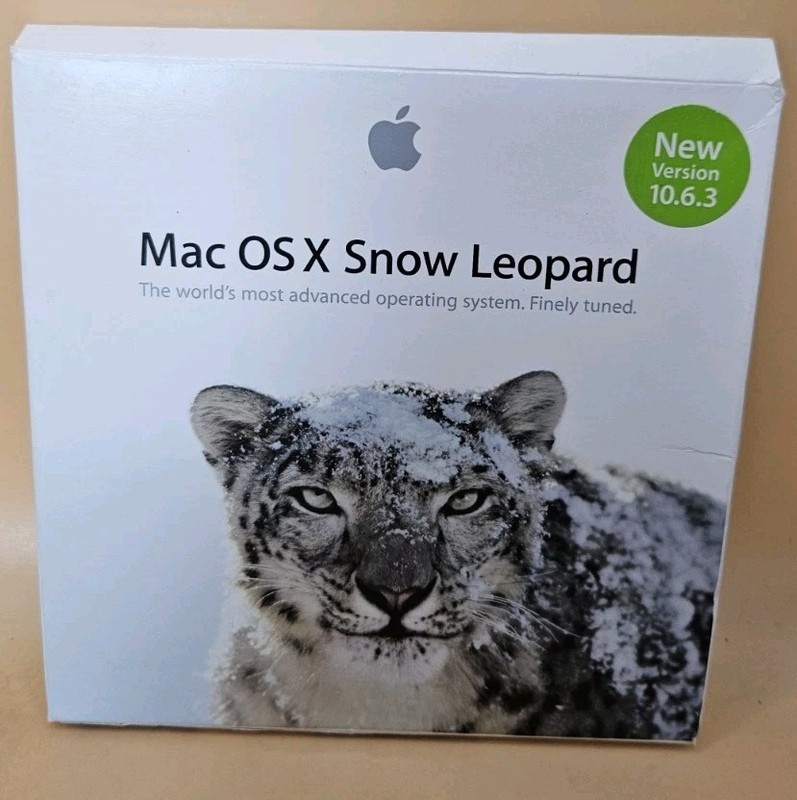 Mac OS X Snow Leopard Version 10.6.3 Retail DVD – MC573Z/A — Box, DVD, Stickers