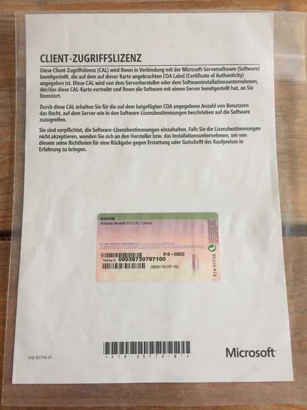 Windows Server 2012 / 2012R2 extension license device with VAT invoice.
