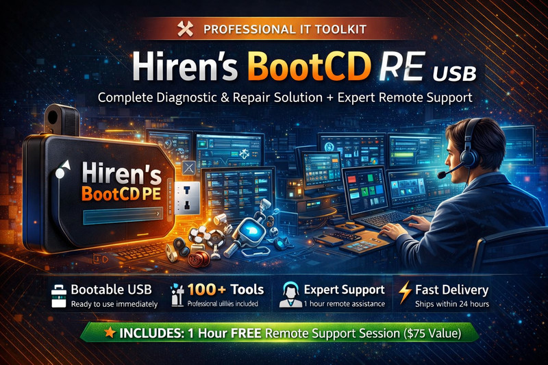 Hiren’s BootCD PE USB Bootable Repair Tools + 1 Hour FREE Remote IT Support
