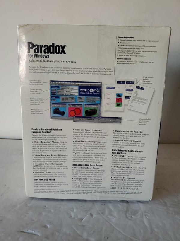 Borland Paradox For Windows 3.1 Version 1.0 NOS Sealed gallery