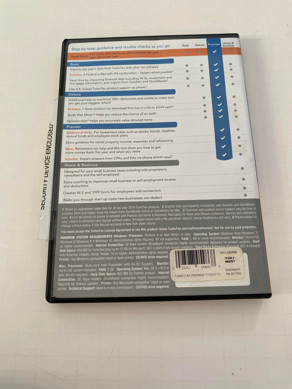 TurboTax Premier 2015 Investments & Rental Property Tax Preparation USED Disc gallery