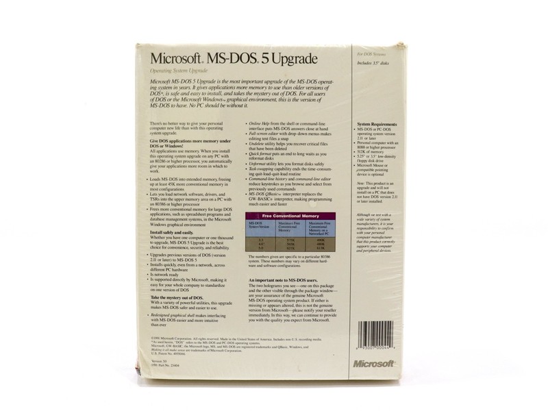 Microsoft MS-DOS 5.0 Upgrade Includes 3.5" Disks - New Sealed gallery
