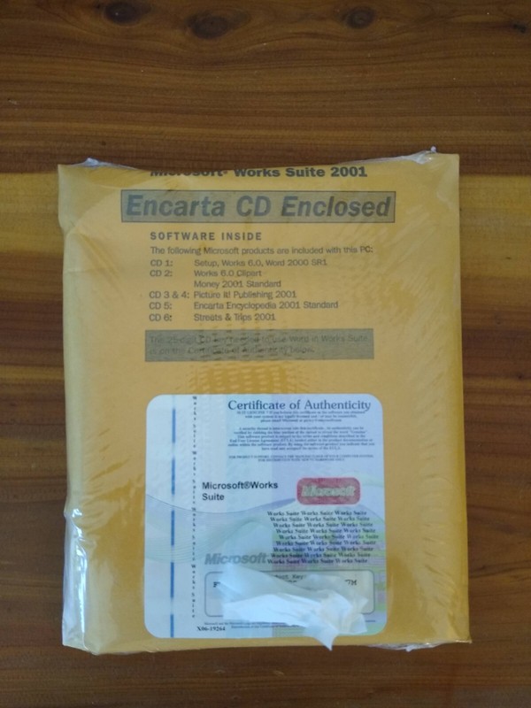MicroSoft Works Suite 2001 w Product Key – 6 Disc Set w Encarta – SEALED