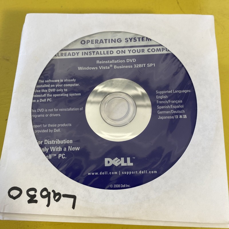 Dell Windows Vista Business 32BIT SP1 Reinstallation Disc – Sealed