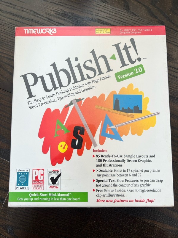 Timeworks PUBLISH IT! 2.0 Desktop Word Processing For IMB Tandy 1991 NEW SEALED
