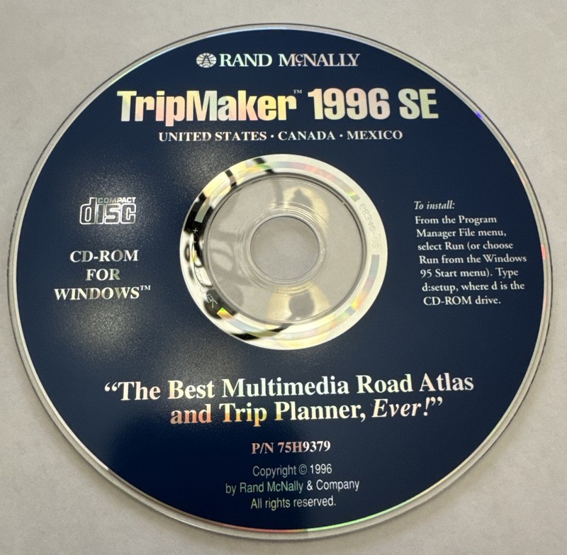 Rand McNally TripMaker 1996 SE CD-Rom for Windows Vintage