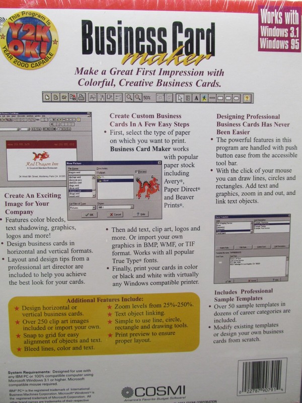 Business Card Maker, Two- 3.5" Disc's, Cosmi, 1997, Never Used, No Box gallery