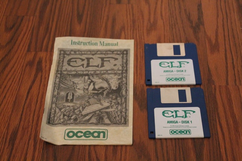 Elf for the Commodore Amiga with instructions on 3.5″ disks