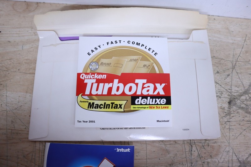 Original TURBO TAX - Premier 2001 & Deluxe 2004 CD W/ 2001 Key & Envelopes USA gallery