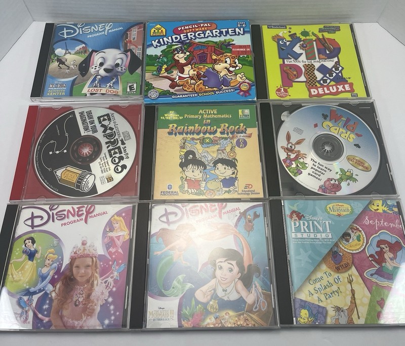 Kid Pix Deluxe Studio CD 1998 Kids Art Software & 8 Other Kid Games Fun Disney