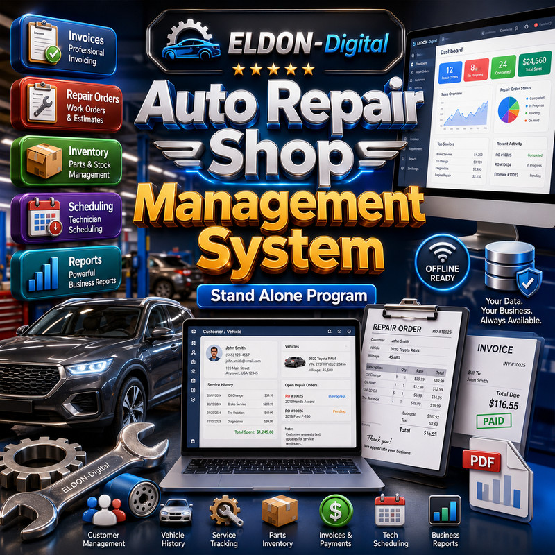 Auto Repair Shop Management Software USB Invoices Estimates Inventory PC MAC
