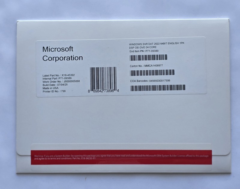 Microsoft Windows Server 2022 Datacenter 24 Core + Key
