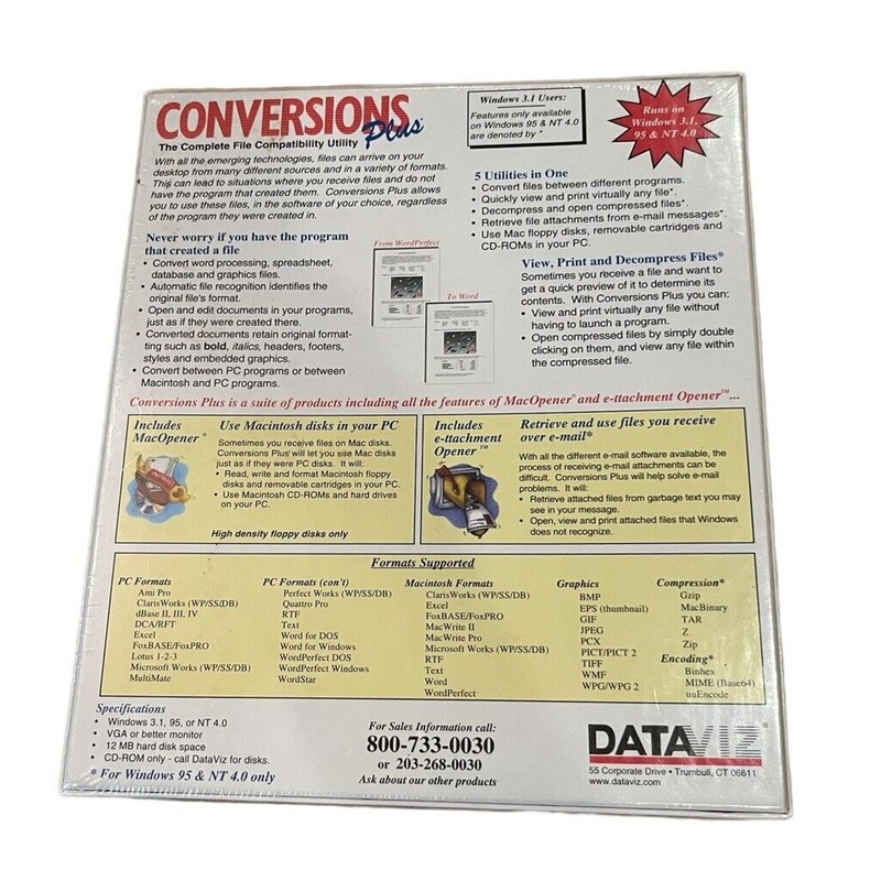 VTG NOS DataViz Conversions Plus Software for Windows New Sealed Converts Files gallery
