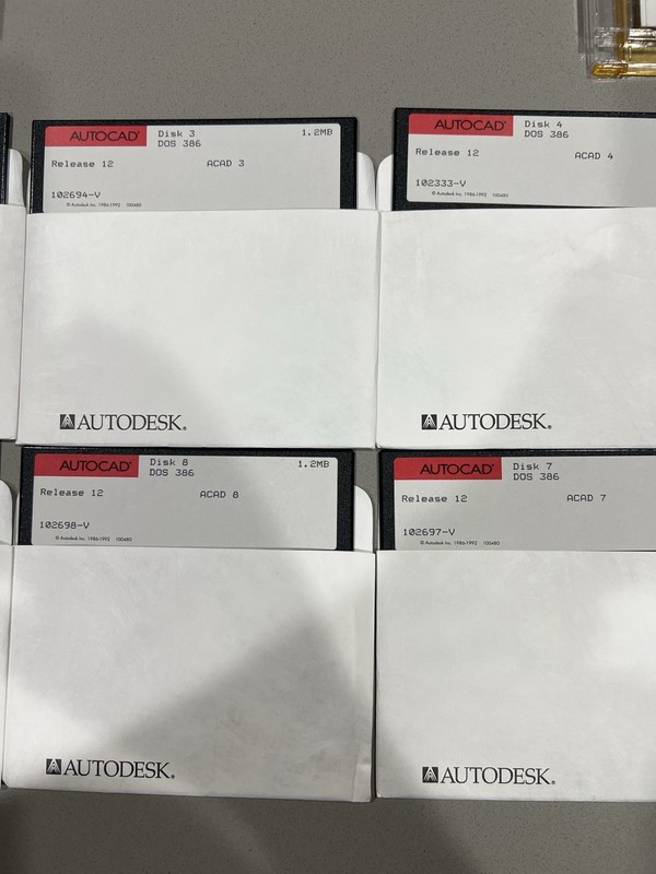 Autodesk Autocad Release 12 DOS 386 Floppy Disk Set (8) Vintage Cad gallery