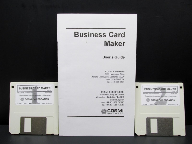 Business Card Maker, Two- 3.5″ Disc’s, Cosmi, 1997, Never Used, No Box