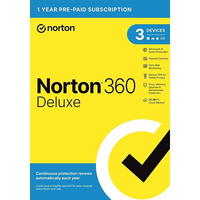 Norton 360 Deluxe Antivirus/Internet Security for 3 Device – 12 Month