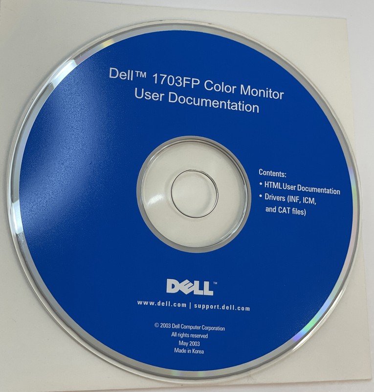 Dell 1730FP Color Monitor USER DOCUMENTATION 2003 PC CD-ROM DISC MANUAL