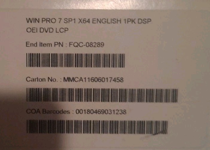 Microsoft Windows Win Pro 7 SP1 X64 English 1PK DSP OEI DVD LCP Disc Open box gallery