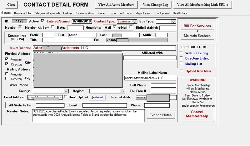 e-Chamber full Chamber member application link to website, uses Microsoft Access gallery