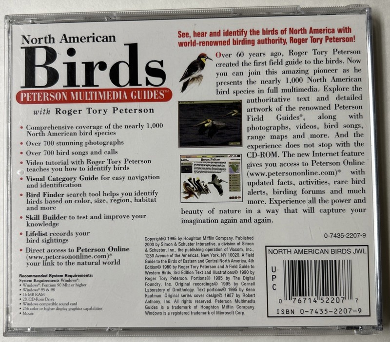Simon & Schuster CD North American Birds w/ Roger Tory Peterson Win 95 & 98 gallery