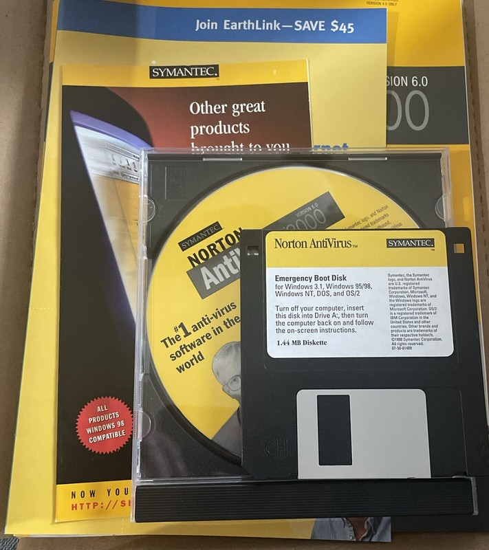 Norton Antivirus 2000 ver 6.0 MICROSOFT WINDOWS 98, 95 W/Floppy Boot Disk