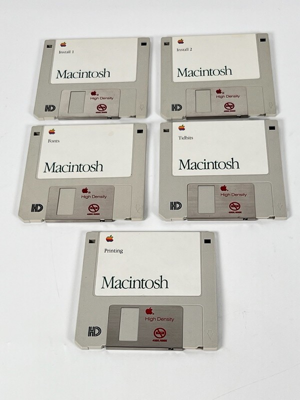 Apple Macintosh 1991 Install 1 & 2, Fonts, Tidbits, Printing 5 Floppy Disks