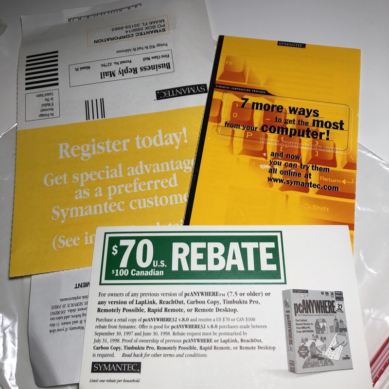 Symantec PCAnywhere 32 Version 8.0 Software CD & Parallel Cable gallery