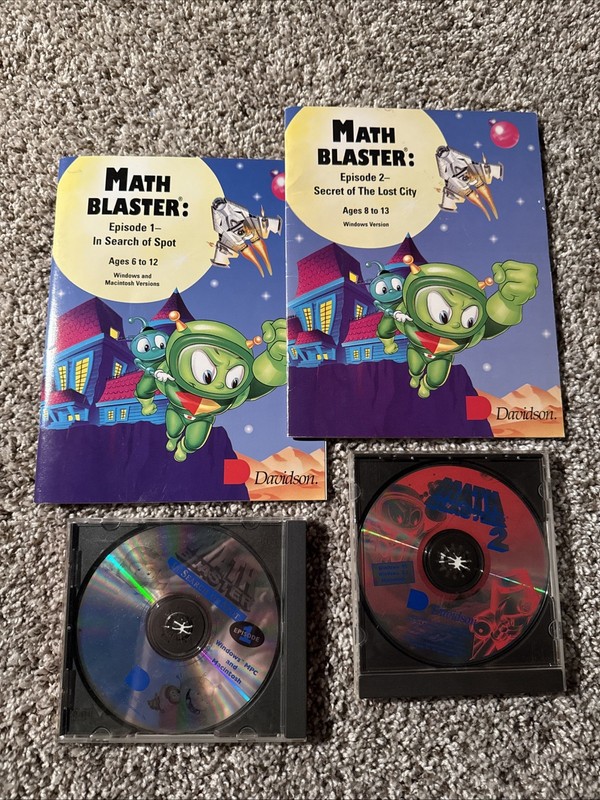 1994 Math Blaster Episodes 1 & 2, Windows And Macintosh CD, Davidson Set Of 2