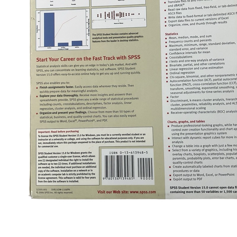 SPSS Student Version 15.0 2006 For Windows XP/2000 Complete In Box W/License Key gallery