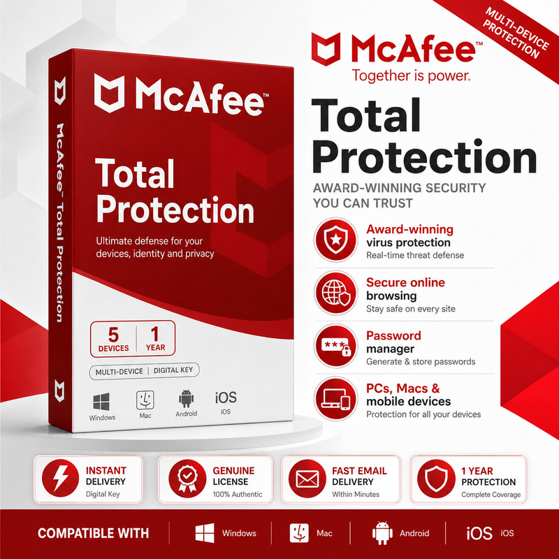McAfee Total Protection 5 Devices 1 Year Multidevice McAfee Key GLOBAL