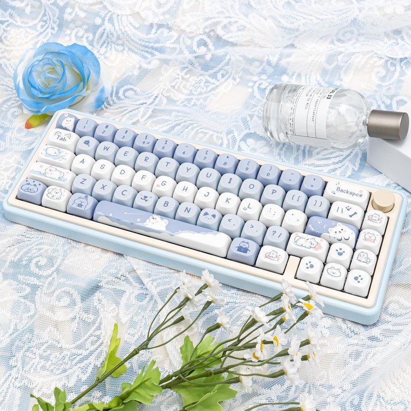 Blue White MOA Profile Custom PBT Keycaps 132 Keys Set Dye Sublimation Keycap... gallery
