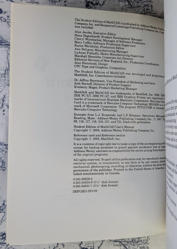 The Student Edition of MathCAD Version 2.0 IBM PC 3.5" Floppy Software Book 1989 gallery