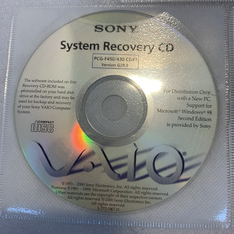Sony VAIO PCG-F450 / PCG-F430 Windows 98 Second Edition Recovery CDs gallery
