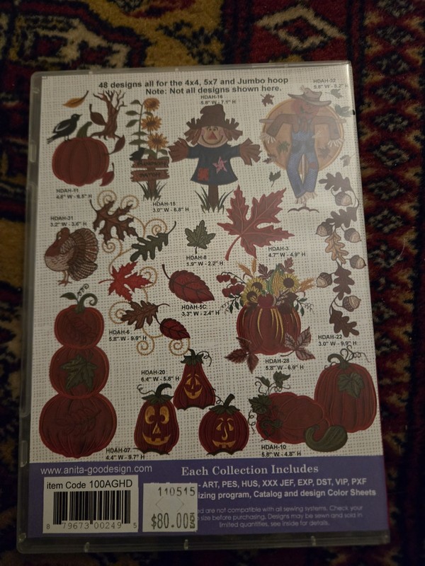 Anita Goodesign Full Collection Autumn Harvest 2 PC CD embroidery sewing project gallery